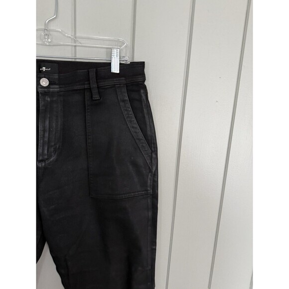 7 For All Mankind Darted Boyfriend Coated Jogger Pants 32 High Waisted Black - Picture 2 of 11